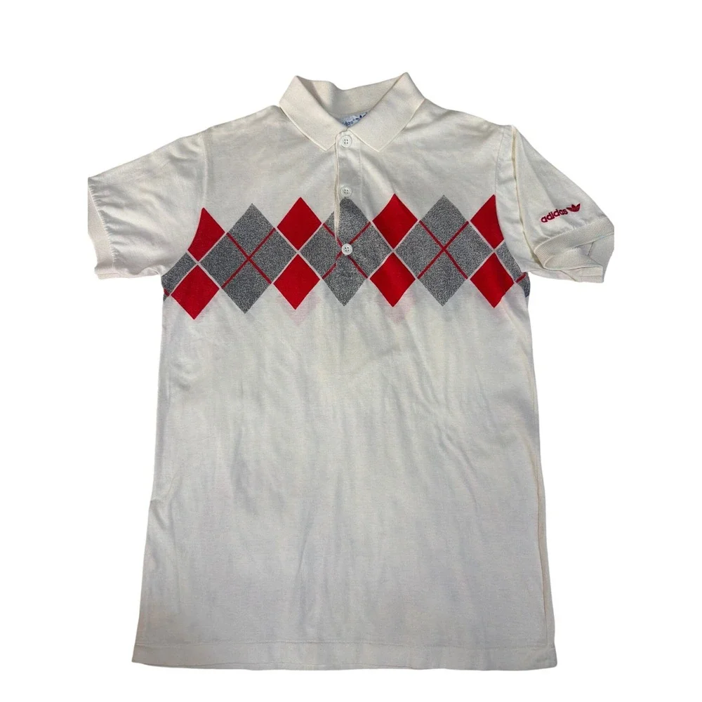 Adidas Vintage 80s Ivan Lendl Argyle Polo | White Red | Trefoil Tennis Shirt